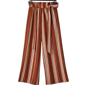 ILLA ILLA Rust Stripe Paperbag Waist Wide Leg Pants Small Boho Tie Waist